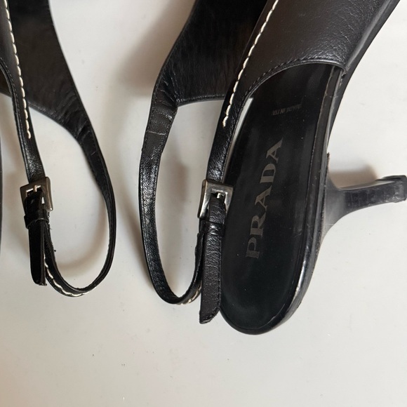 Prada VTG Y2K Tweed Leather Slingback Mid Heels Women’s 8 Black - Picture 6 of 9